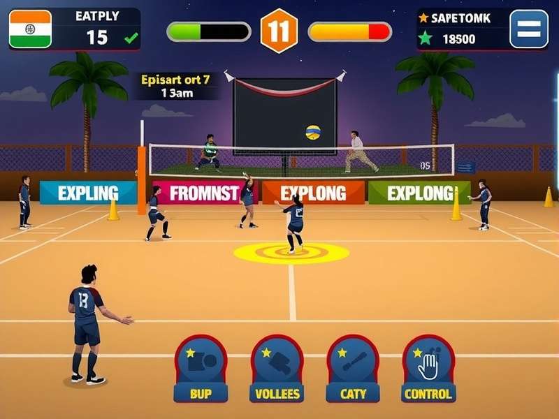 Indian Spike Stars gameplay screenshot showing volleyball action
